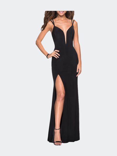 La Femme Sultry Long Dress with Intricate Strappy Back product