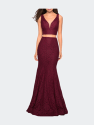 Sweetheart Neckline Two Piece Long Lace Prom Dress - Wine