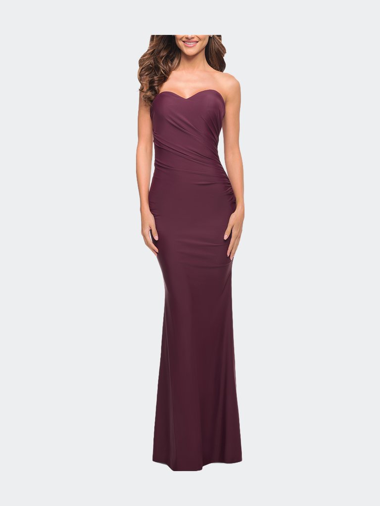 Sweetheart Strapless Gown with Side Ruching - Dark Wine