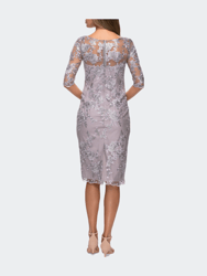 Tea Length Lace Gown with Three Quarter Sleeves