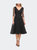 Tea Length Tulle Dress with Beading and Sheer Sleeve - Black