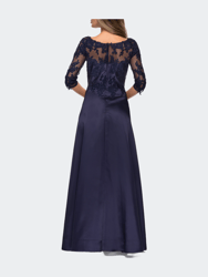 Three Quarter Sleeve Gown with Lace Sheer Back
