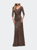 Three-Quarter Sleeve Sequin Dress with Ruching - Bronze