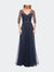 Tulle A-line Evening Dress with Beading - Navy