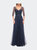 Tulle A-line Evening Dress with Beading - Navy