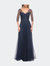 Tulle A-line Evening Dress with Beading - Navy