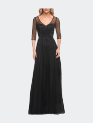 Tulle A-line Evening Dress with Beading