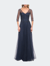 Tulle A-line Evening Dress with Beading - Navy