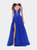 Tulle A Line Gown with Lace Rhinestone Bodice - Royal Blue