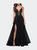Tulle A Line Gown with Lace Rhinestone Bodice - Black