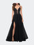 Tulle A Line Gown with Lace Rhinestone Bodice - Black