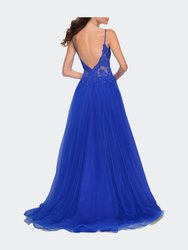 Tulle A Line Gown with Lace Rhinestone Bodice