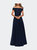 Tulle Off the Shoulder A-line Dress with Rhinestones - Navy