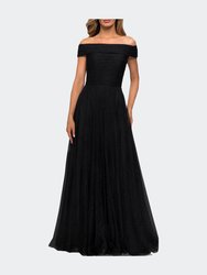 Tulle Off the Shoulder A-line Dress with Rhinestones