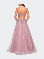Tulle Prom Gown with Floral Lace Embellishments