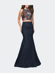 Two Piece Mermaid Prom Dress With Denim Skirt - Dark Wash