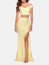 Two Piece Off the Shoulder Sequin Lace Prom Dress  - Pale Yellow