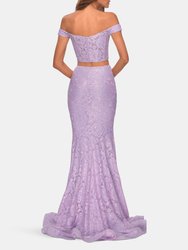 Two Piece Off the Shoulder Sequin Lace Prom Dress 