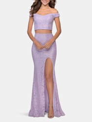 Two Piece Off the Shoulder Sequin Lace Prom Dress  - Lavender