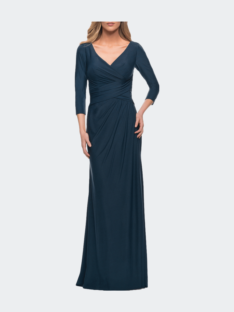 Ultra Soft Jersey Long Dress with Three-Quarter Sleeves - Dark Teal