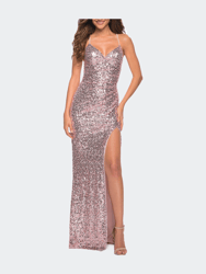 Unique Pink And Silver Sequin Long Evening Dress