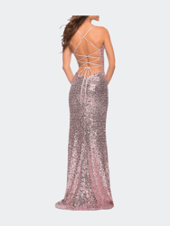 Unique Pink And Silver Sequin Long Evening Dress
