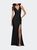 V Neck Jersey Fitted Prom Dress with Tie Up Back - Black