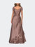 V-neck Jersey Floor Length Gown with Short Sleeves - Cocoa
