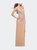 Velvet Prom Dress Covered in Rhinestones with Side Cut Outs - Nude