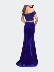 Velvet Two Piece Prom Dress with Beading