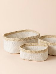 Blois White Cotton Rope & Corn Skin Storage Baskets Set of 3 - White