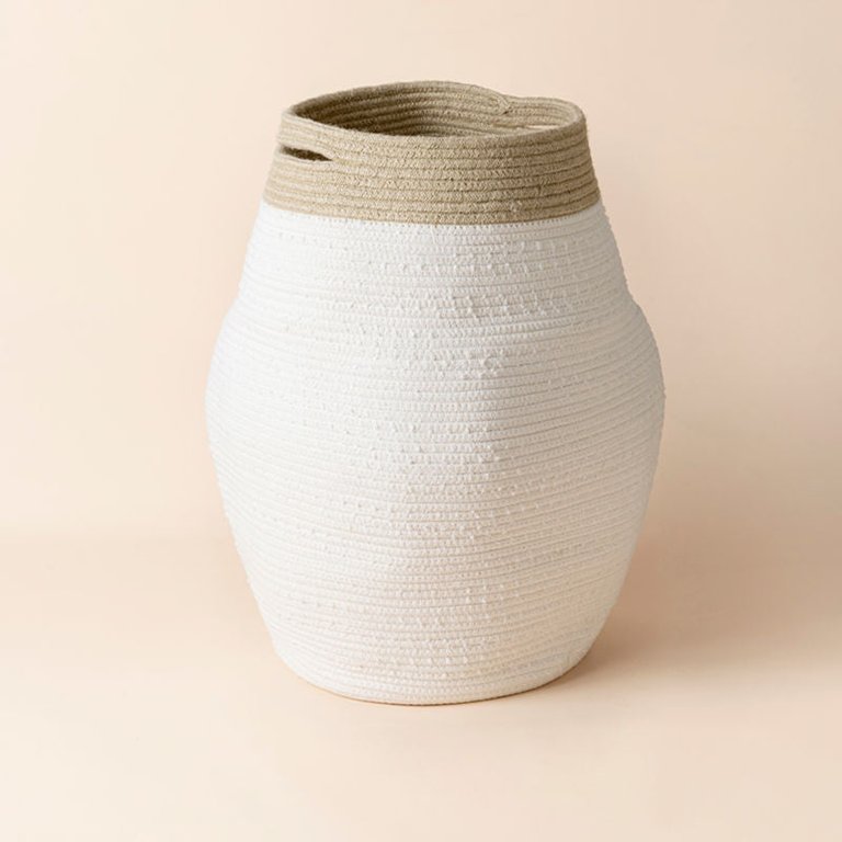 Bories Cotton Rope Laundry Basket -  White / Flaxen