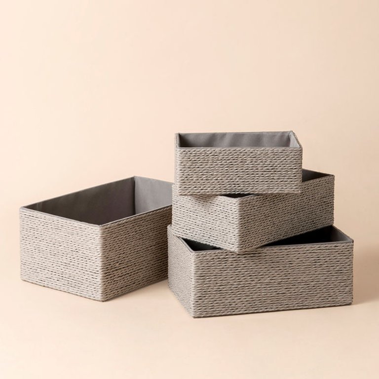 Havre Gray Paper Rope Storage Baskets Set of 4