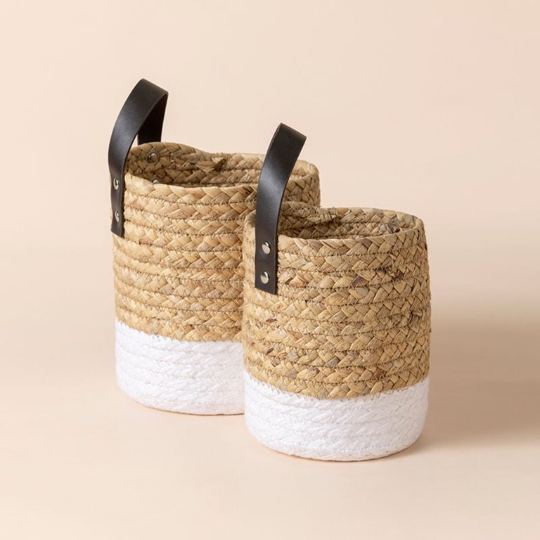 Heric Water Hyacinth And Paper Weaving Storage Baskets Set of 2