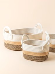 Montrésor Black Beige and White Cotton Rope Storage Baskets - White