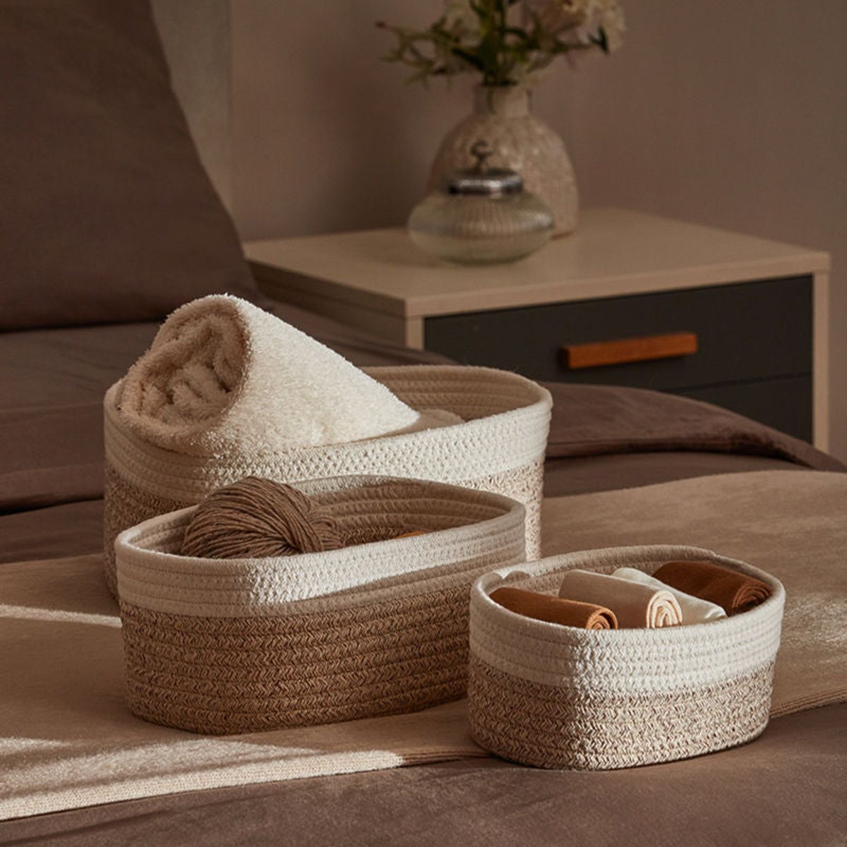 La Jolie Muse Montrésor White & Gray Cotton Rope Storage Baskets - White