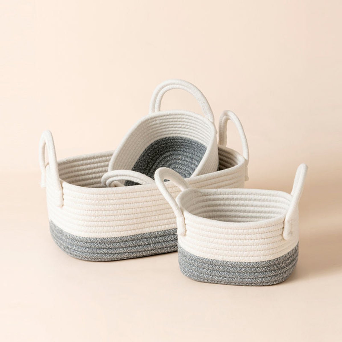 La Jolie Muse Montrésor White & Gray Cotton Rope Storage Baskets - White