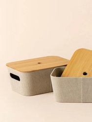 Nonza Khaki Bamboo Storage Baskets Set of 2 - Khaki