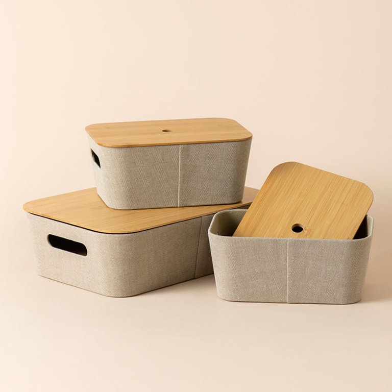 Nonza Khaki Bamboo Storage Baskets