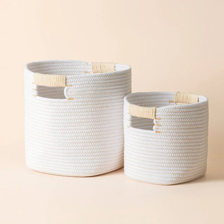 Seillans White Cotton Rope Storage Baskets Set of 2 - White