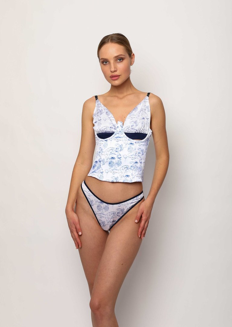 Blue Porcelain Corset - Print/ White/ Blue