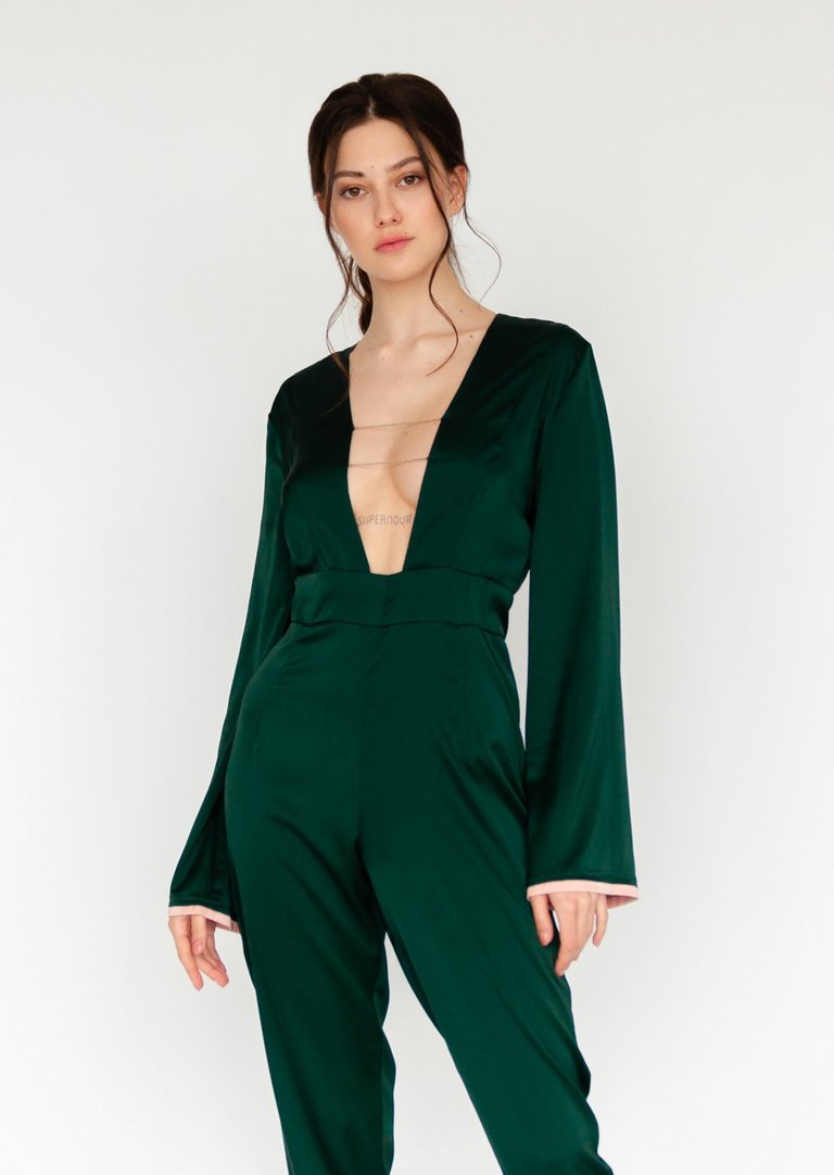 Emerald Silk Jumpsuit - Green