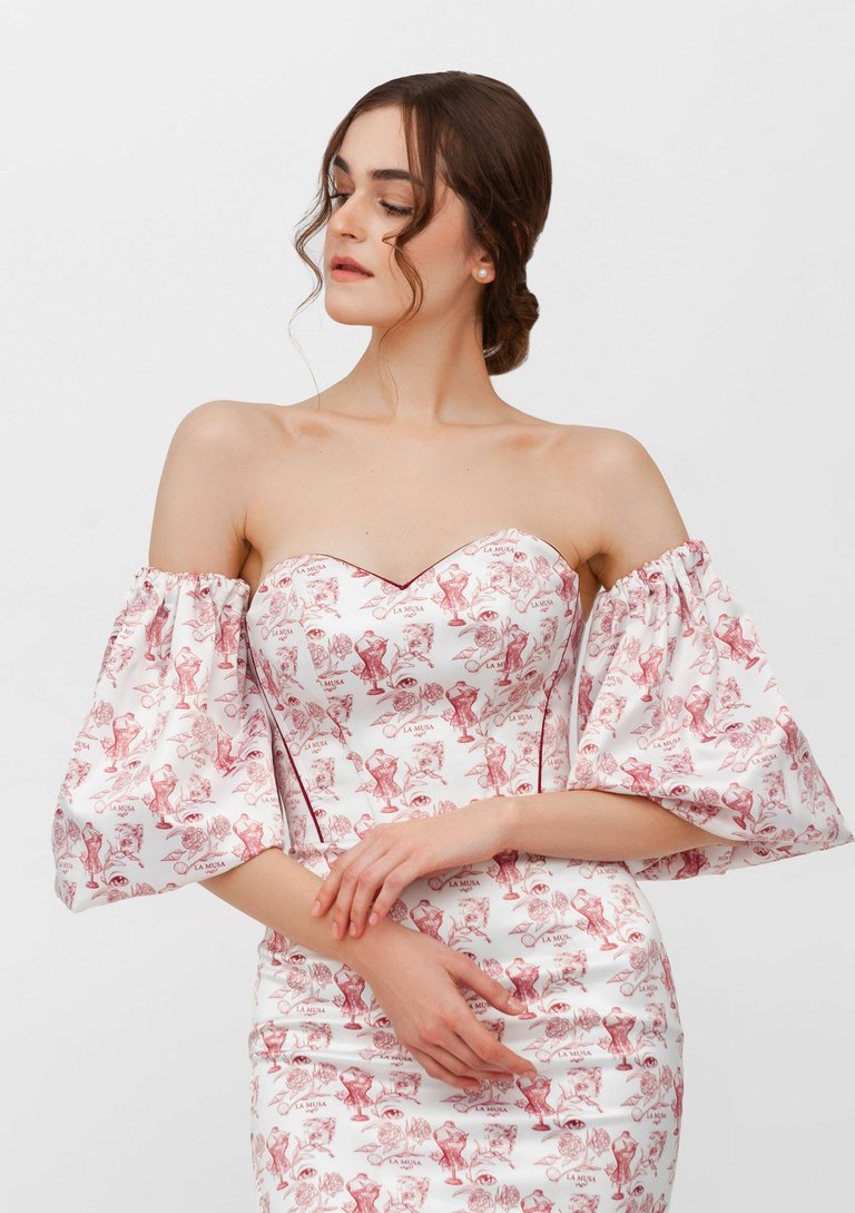 Heart Corset With Sleeves - Print/ White/ Red
