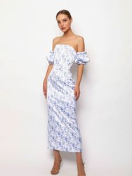 Hourglass Porcelain Dress - White/ Blue/ Print