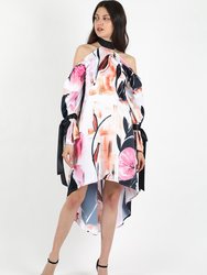 Watercoloured Flower Dress - Beige/ Black/ Pink/ Print/ White