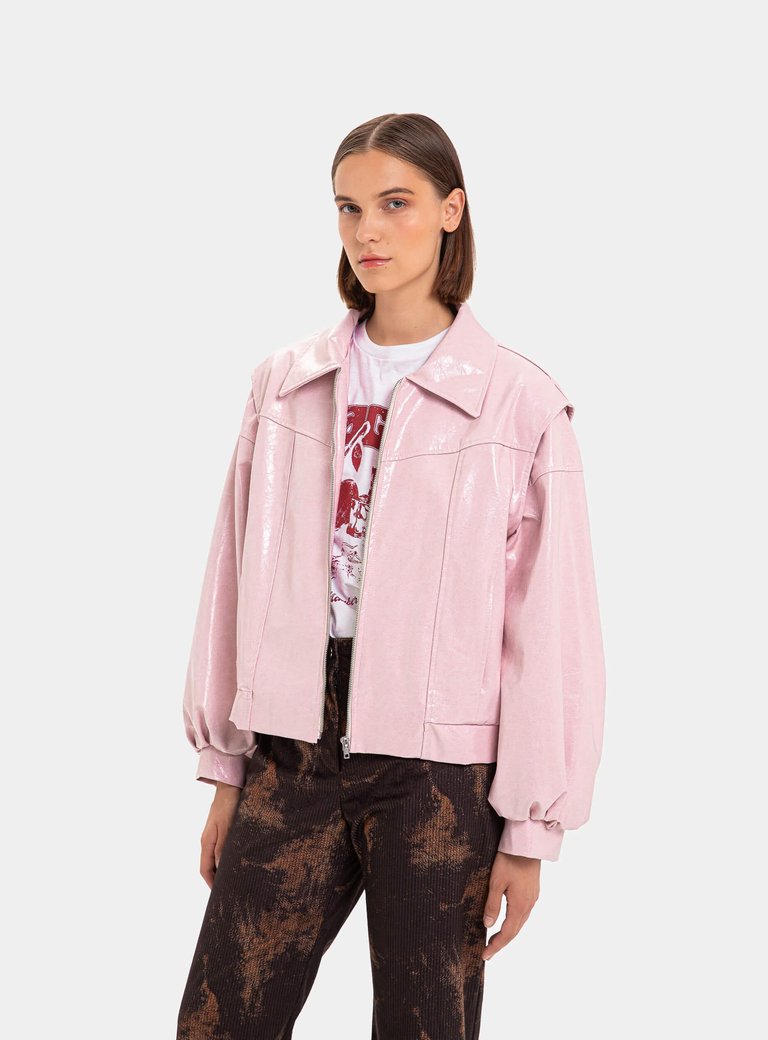 LAAGAM Pink Cupido Faux Leather Bomber Jacket | Verishop