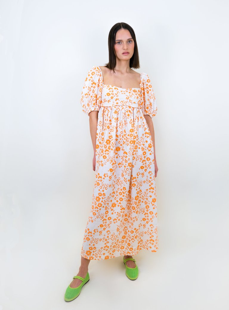 Peyton Dress - White/Orange Flowers