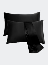 2 Pack of Soft Cooling Satin Pillowcases - Black