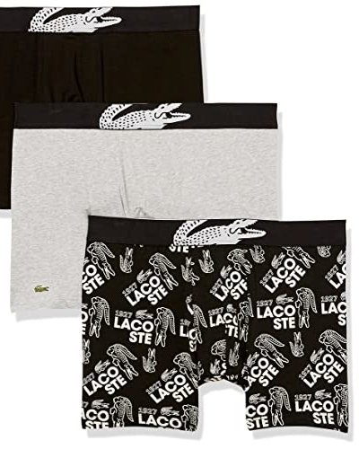 Lacoste Men's 3-Pack Casual Cotton Stretch Boxer Briefs, Black/White-Silver Chine product