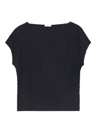 Diamond Plisse Cap Sleeve Top In Black - Black